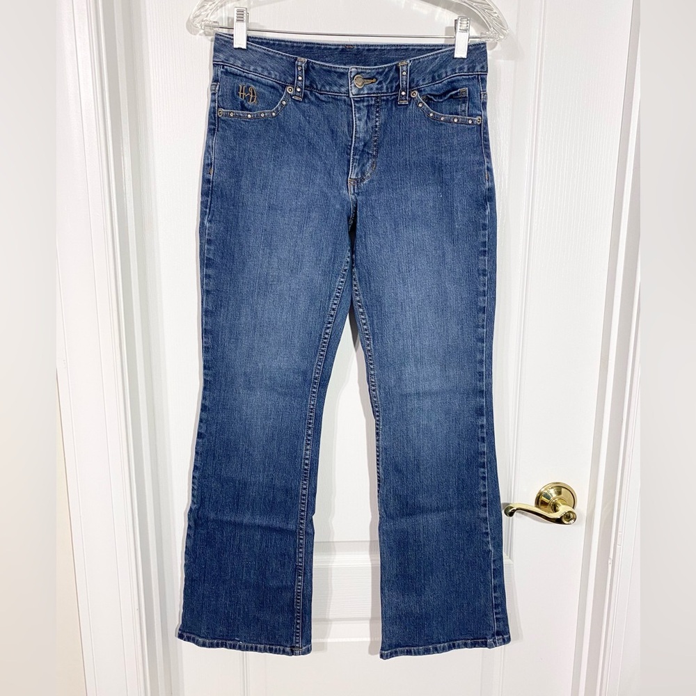 Y2K VTG Harley Davidson Crystal Trim Embroidered Bootcut Jeans Size 4 Petite